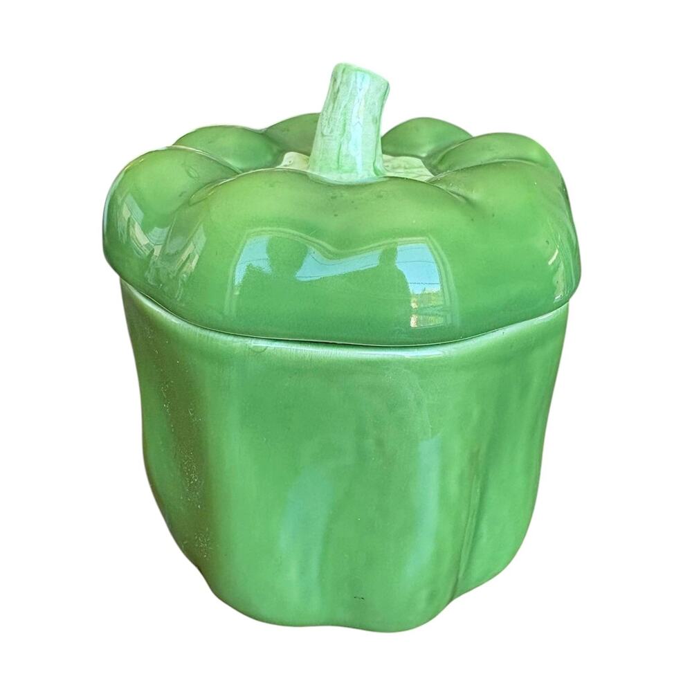 Vintage 1990 H&HD Green Bell Pepper Ceramic Cookie Jar Canister Made Mexico